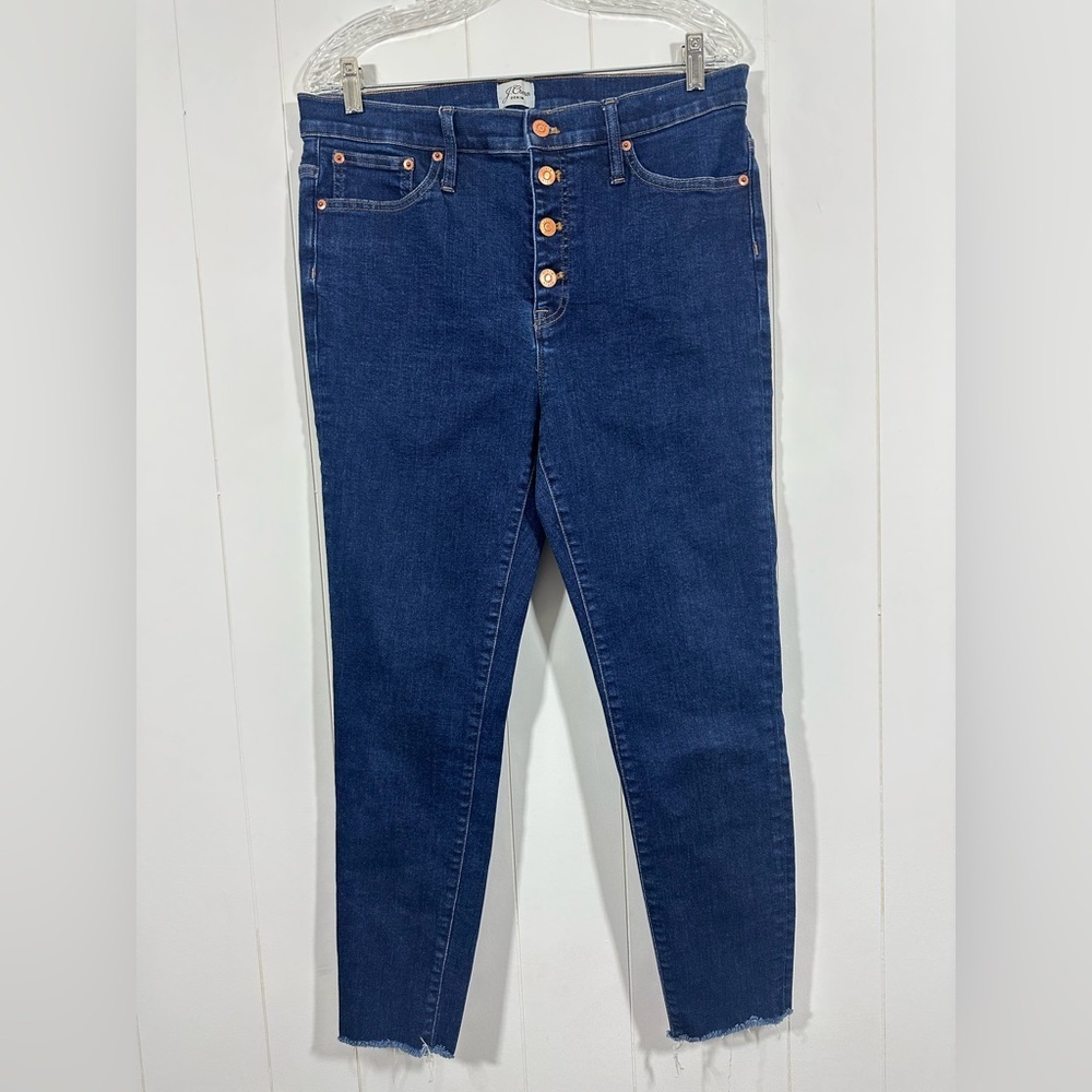 J Crew Sz 32 Jeans High Rise 10” Toothpick Button Fly Medium Wash Ankle